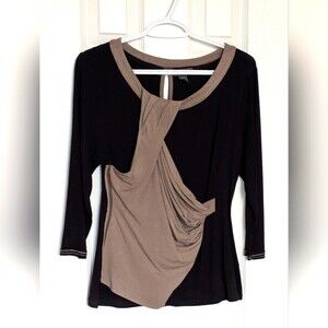 Kenneth Cole Reaction Women's (Size Medium) Black Top With Front Tan Draping